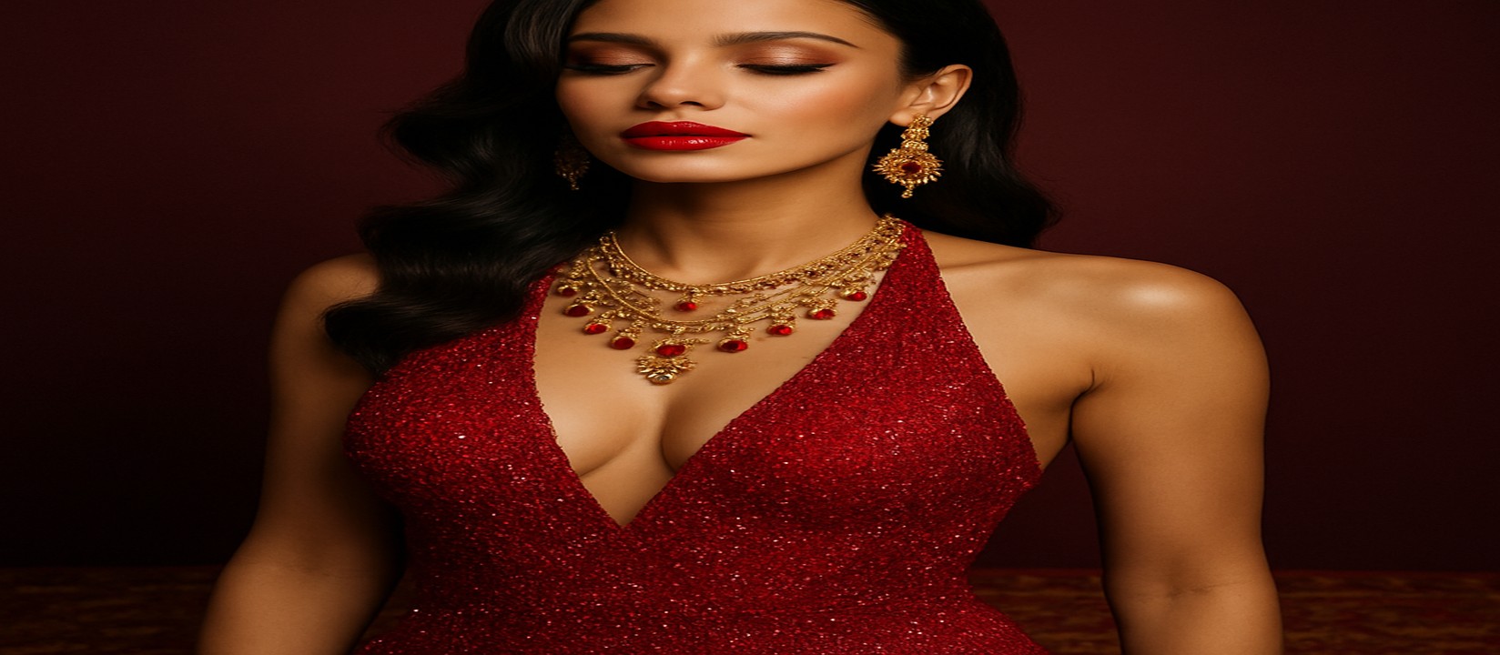 77db গেমিং প্ল্যাটফর্মে টেবিলের সামনে লাল পোশাকধারী এক নারী ডিলার